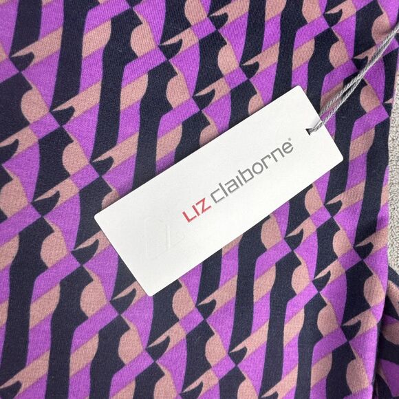 Liz Claiborne Shirt Womens 3X Bright Violet Geo V-Neck Tie Front Long Sleeve - Picture 14 of 16